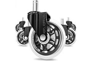WHEELS XELA Office Chair Wheels, Set of 5, 11x22mm Stem Size That Fits 98% Chairs, Rubber Rollerblade Casters for Desk & Gaming Chair are Easy to Install & Suitable for All Floor Types (Clear, Not for IKEA)