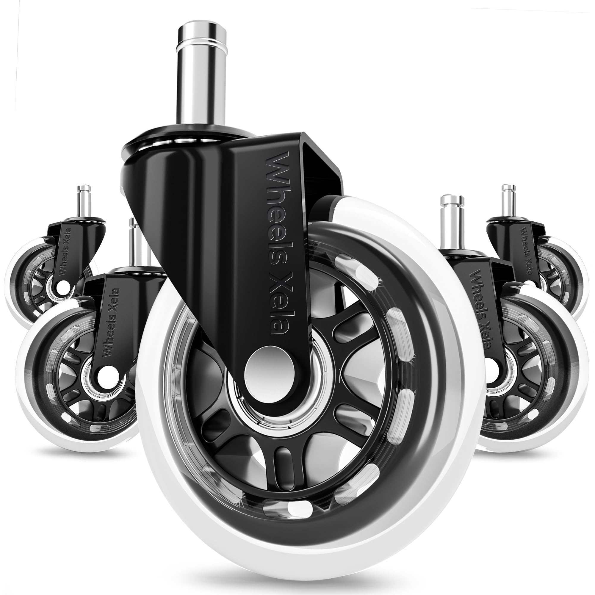 Photo 1 of Office Chair Wheels, Set of 5, 11x22mm Stem Size That Fits 98% Chairs, Rubber Rollerblade Casters for Desk & Gaming Chair are Easy to Install & Suitable for All Floor Types (Clear, Not for IKEA)