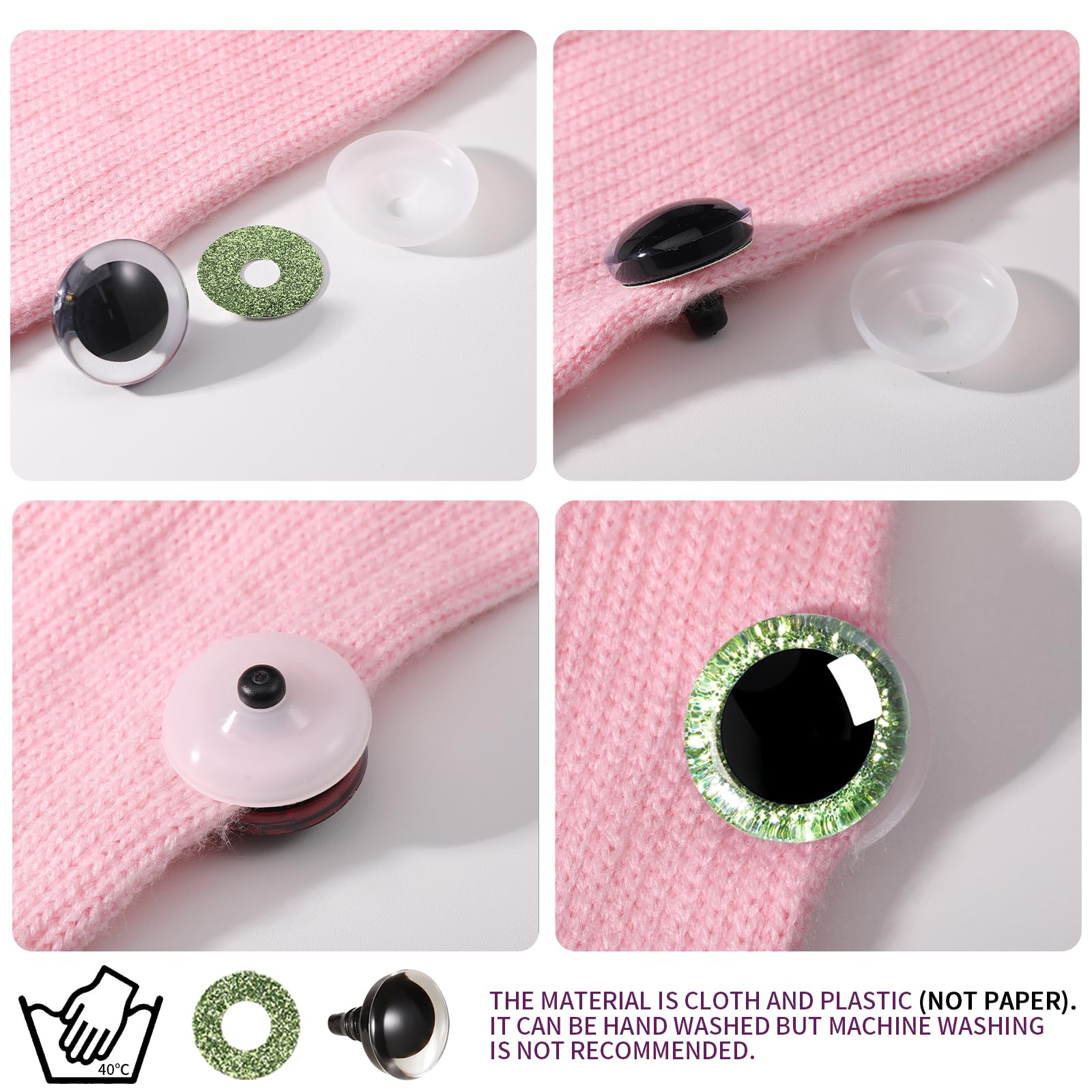 MUCUNNIA 120pcs 16mm 3D Glitter Plastic Safety Eyes for Amigurumi Trapezoid Craft Crochet Doll Eyes with Washers Stuffed Animal Eyes for DIY of Puppet, Bear Plush Animal(6 Colors)