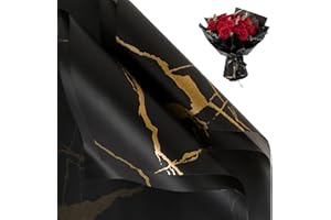 NESCCI 20 Sheet Flower Wrapping Paper - Waterproof Floral Bouquet Wrapping Paper, Florist Supplies Packaging Paper for Wedding Birthday Gift DIY (Marble Black)