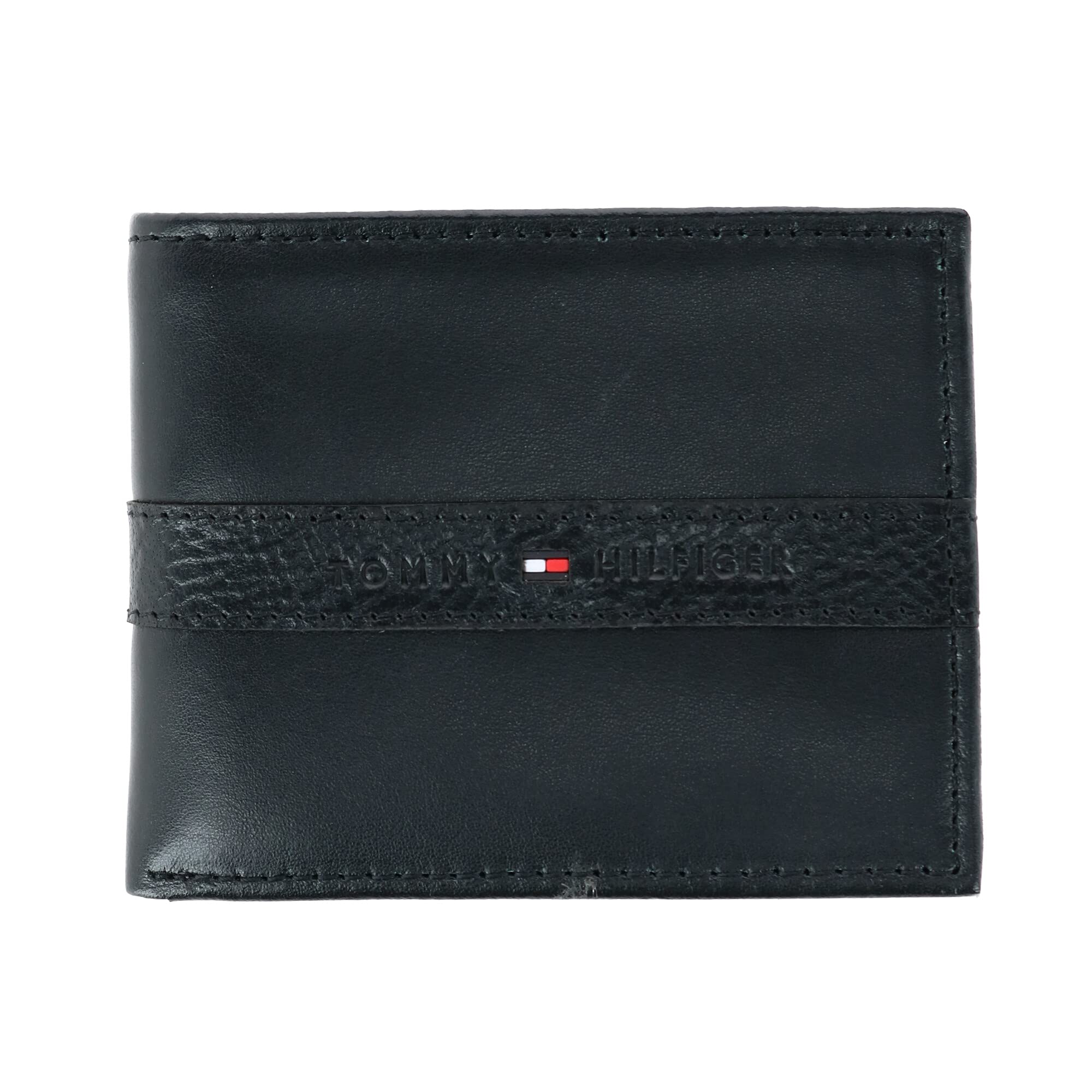 Tommy Hilfiger Men's Classic Bifold Wallet with ID Window and Multiple Card Slots, Deep Black, One Size