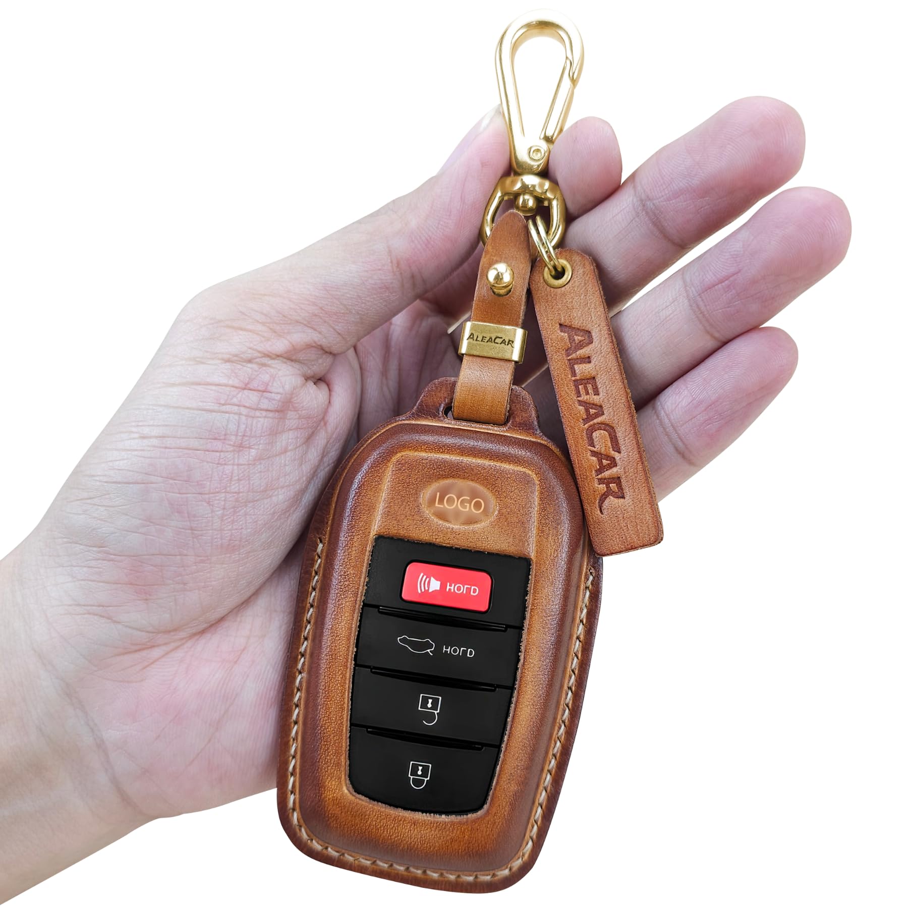 Photo 1 of (SPARE PARTS) ALEACAR Premium Leather Key Fob Cover with Keychain, Accessories for Toyota, Protector and Fits Camry 2025, Tundra 2022-2025, Tacoma, Sequoia, Sienna, 2024 RAV4, Highlander, Corolla Cross (Brown)