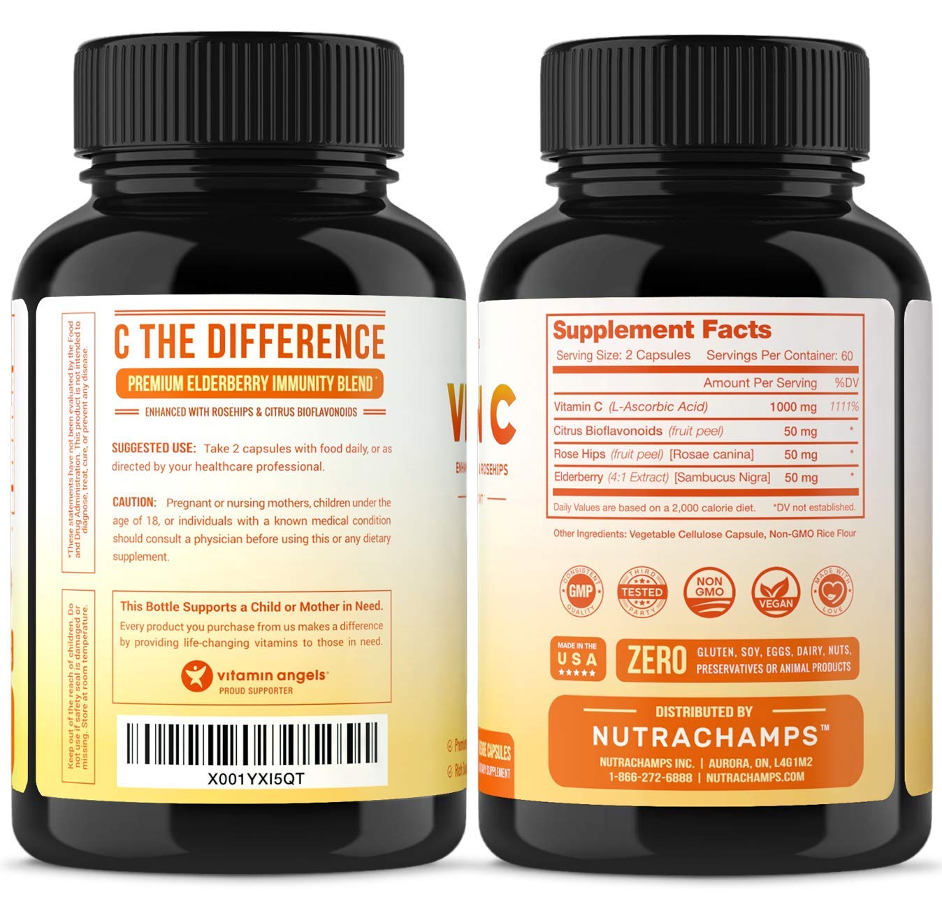 Premium Vitamin C 1000mg with Elderberry, Citrus Bioflavonoids & Rose