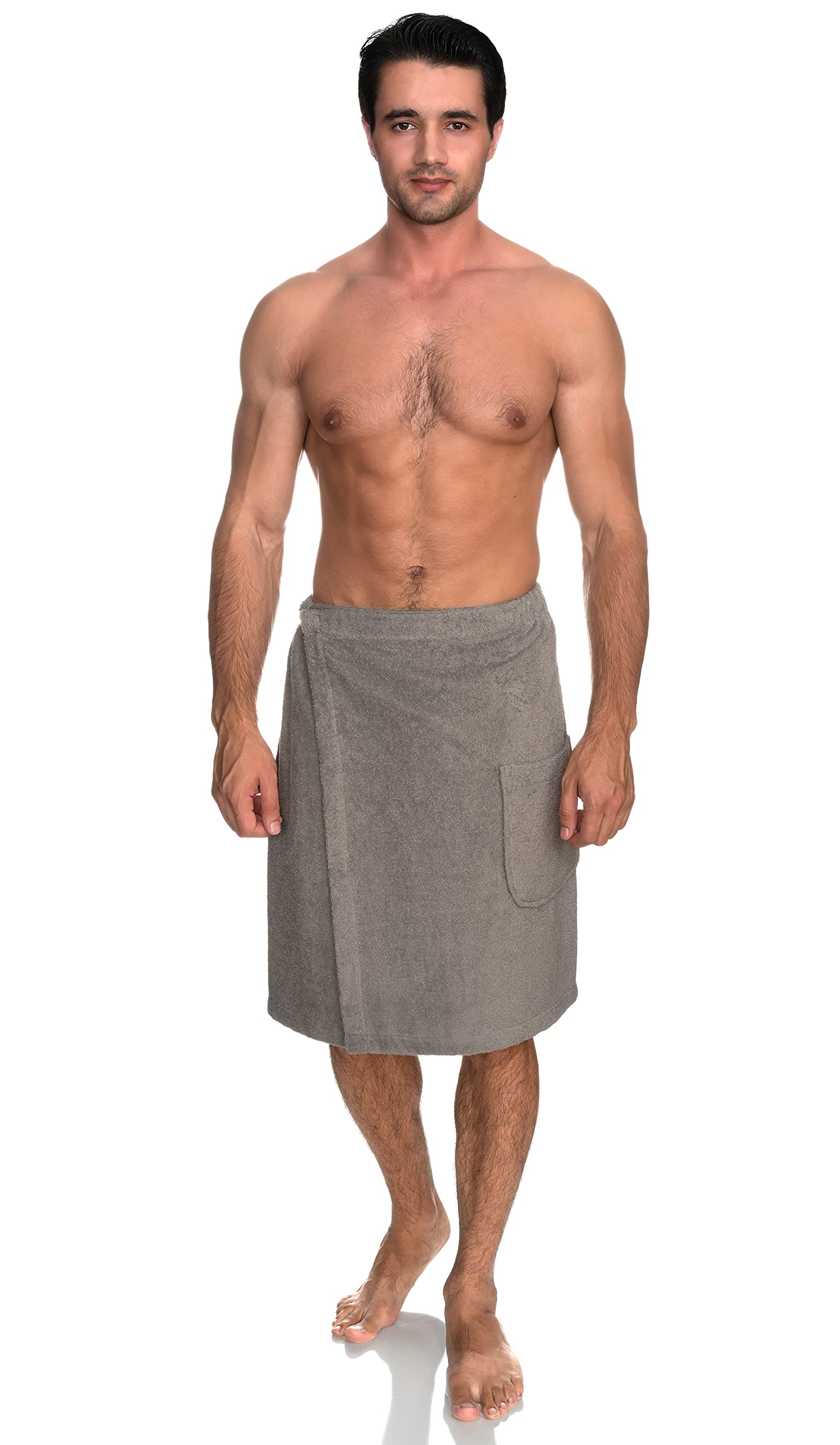 Photo 1 of TowelSelections Mens Shower Wrap Adjustable Cotton Terry Bath Gym Cover Up with Snaps Small/Large Drizzle Gray