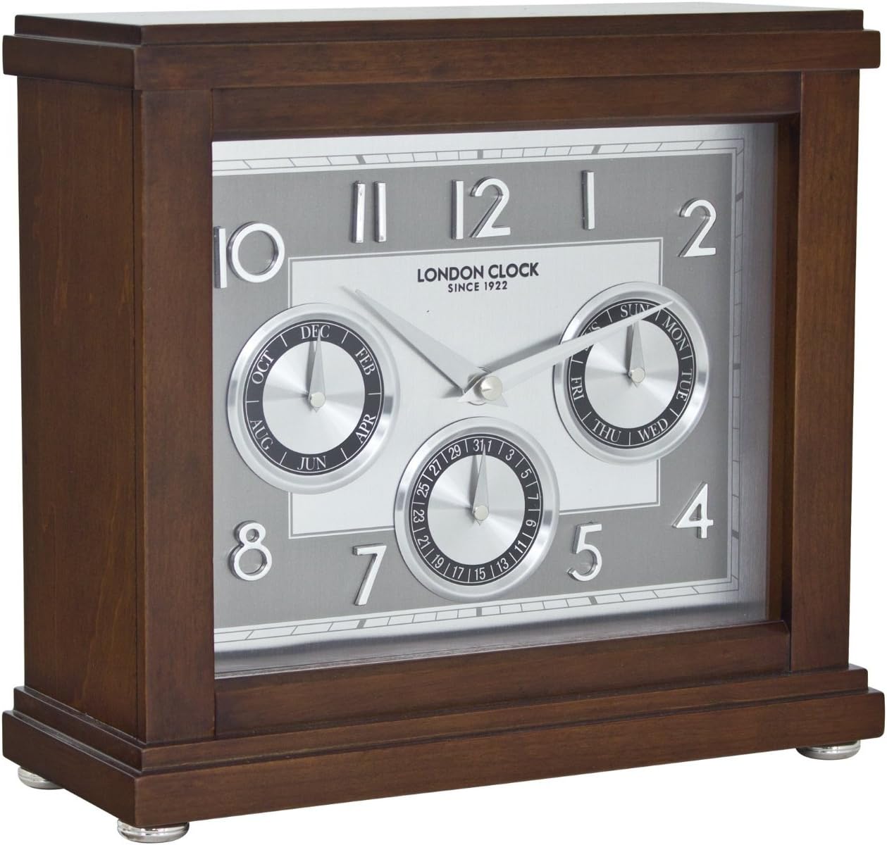 Wooden Quartz Battery Mantle Mantel Clock with Calendar Day, Date