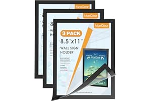 MaxGear Magnetic Sign Holder 8.5 x 11 Wall Mount, Self Adhesive Display Picture Frames with Strong Magnetic Border and Clear PVC, Document Poster Paper Holder for Home Office Store, 3 Pack