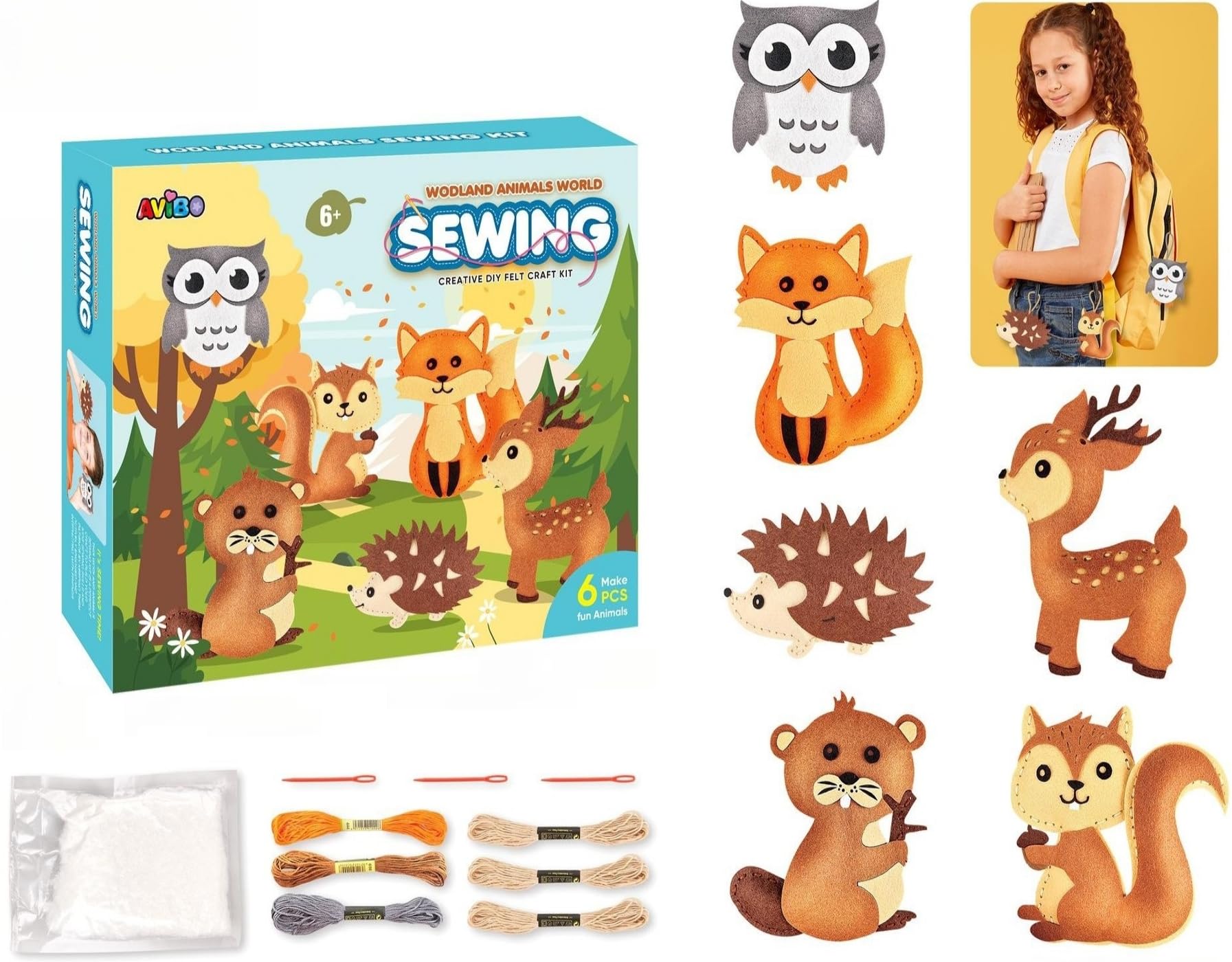 My First Sewing Kit for Kids Age 5 6 7 8 9 Beginner DIY Felt Sewing Craft Kit for Kids Colorful Crafting and Sewing Set Art Craft Kits Fun Learn to Sew Set Gifts for Girls Boys (Animal)