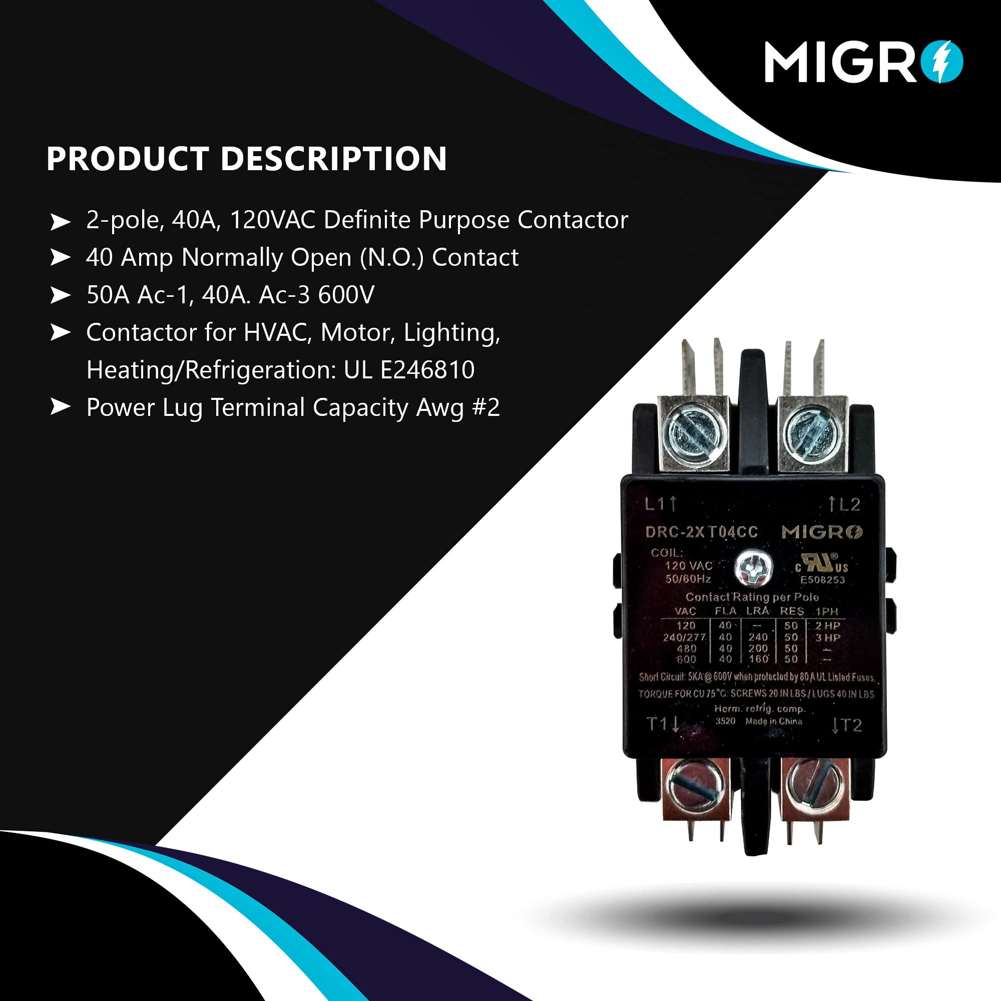 Mua Migro 2 Pole 40 AMP Heavy Duty Lighting Contactor 2 Pole Models (2 ...