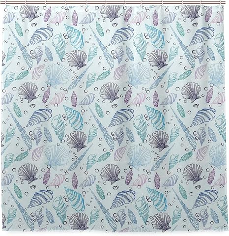 Amazon Ninehasa シャワーカーテン 防水 ポリエステル 風呂カーテン 浴室 おしゃれ かわいい 様々な貝殻パターン水中泡海洋海洋印刷 取付簡単 浴室 間仕切り カーテンリング付属 シャワーカーテン ホーム キッチン オンライン通販