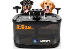 SIBAYS 9.5L 2.5GAL Dog Water Fountain for Large Dogs, 3 Sprouts Pet Water Fountain for Dogs, Multi Pets, 3 in 1 Light, Automaticlly Super Quiet, 4 Layer Filter, BPA-Free Material