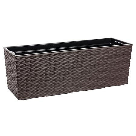 Blumenkasten Balkonkasten Rattan Optik inkl. Einsatz mokka Kunststoff L 56 cm Begonia