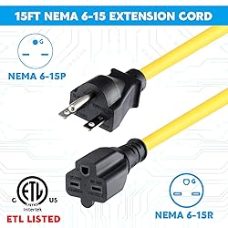 Tellegloww 15ft NEMA 6-15 Extension Cord 6-15P Male
