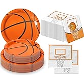 QIYANPAX 150 PCS Basketball Plates and Napkins Supplies - Dinner & Dessert Plates, Napkins for Basketball Birthday Party Decorations, Serves 50