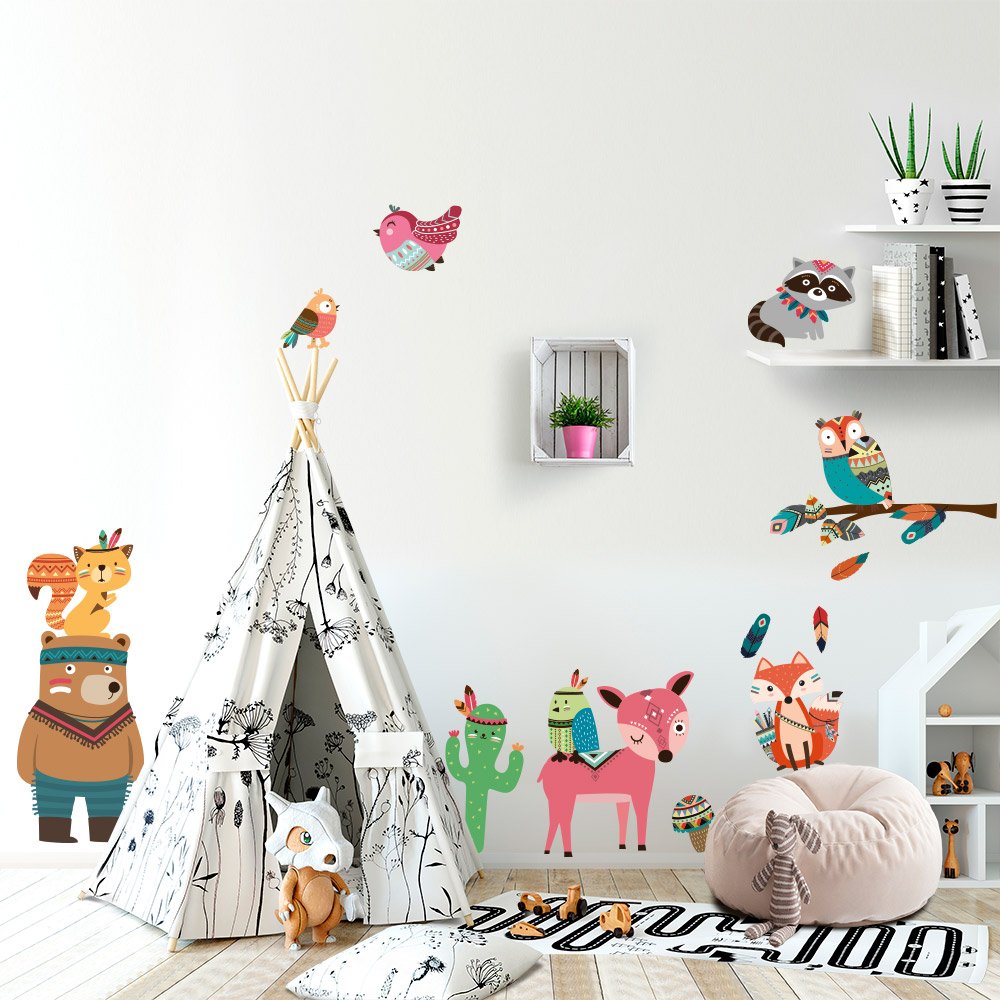 Kina - R00433 Eco-Friendly and Hypoallergenic Children's Wall Stickers Fabric Effect Soft Repositionable Wood Decoration Baby New Nursery Adhesive Painted