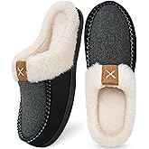 Homitem Mens Slippers Moccasins Memory Foam Fuzzy Slippers for Men Wool-Like Plush Fleece Lined House Shoes Indoor Outdoor Anti-Skid Rubber Sole Home Bedroom