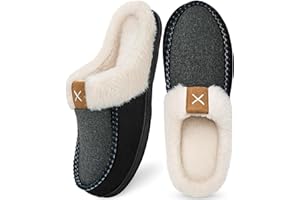 Homitem Men's Memory Foam Slippers,Fuzzy Wool-Like Plush Fleece Lined House Shoes Indoor Outdoor Slippers for men, Anti-Skid Rubber Sole Home Bedroom Slippers