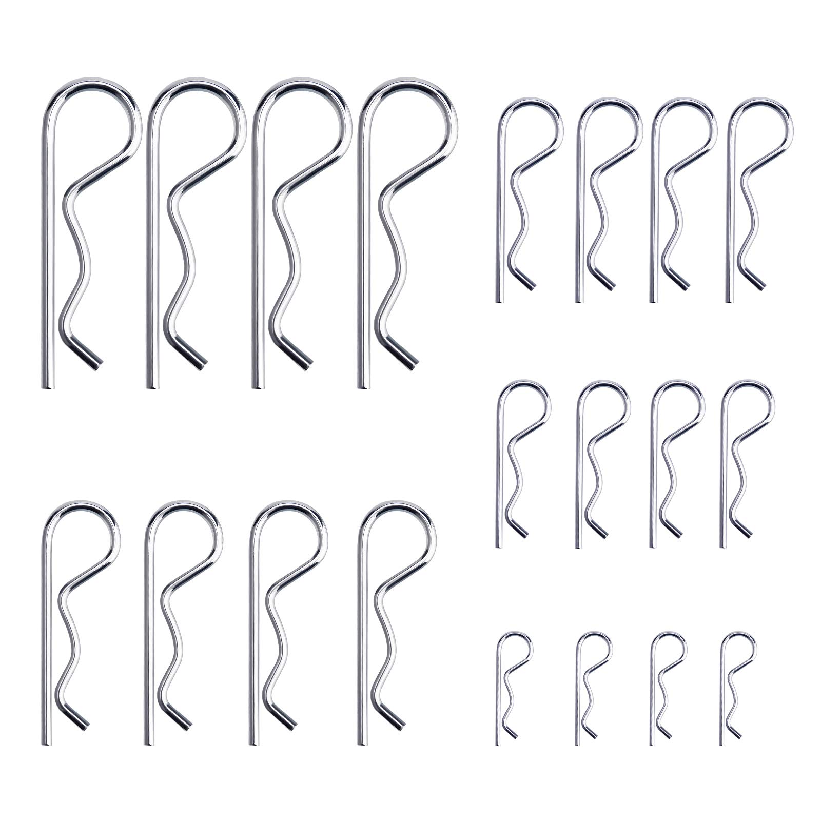 LUTER 20Pcs R Clips Retaining Pins, Heavy Duty Zinc Plated Split Pin Hitch Pin Assortment Kit for Tow Truck Lock Systems, M1.2-M3.5