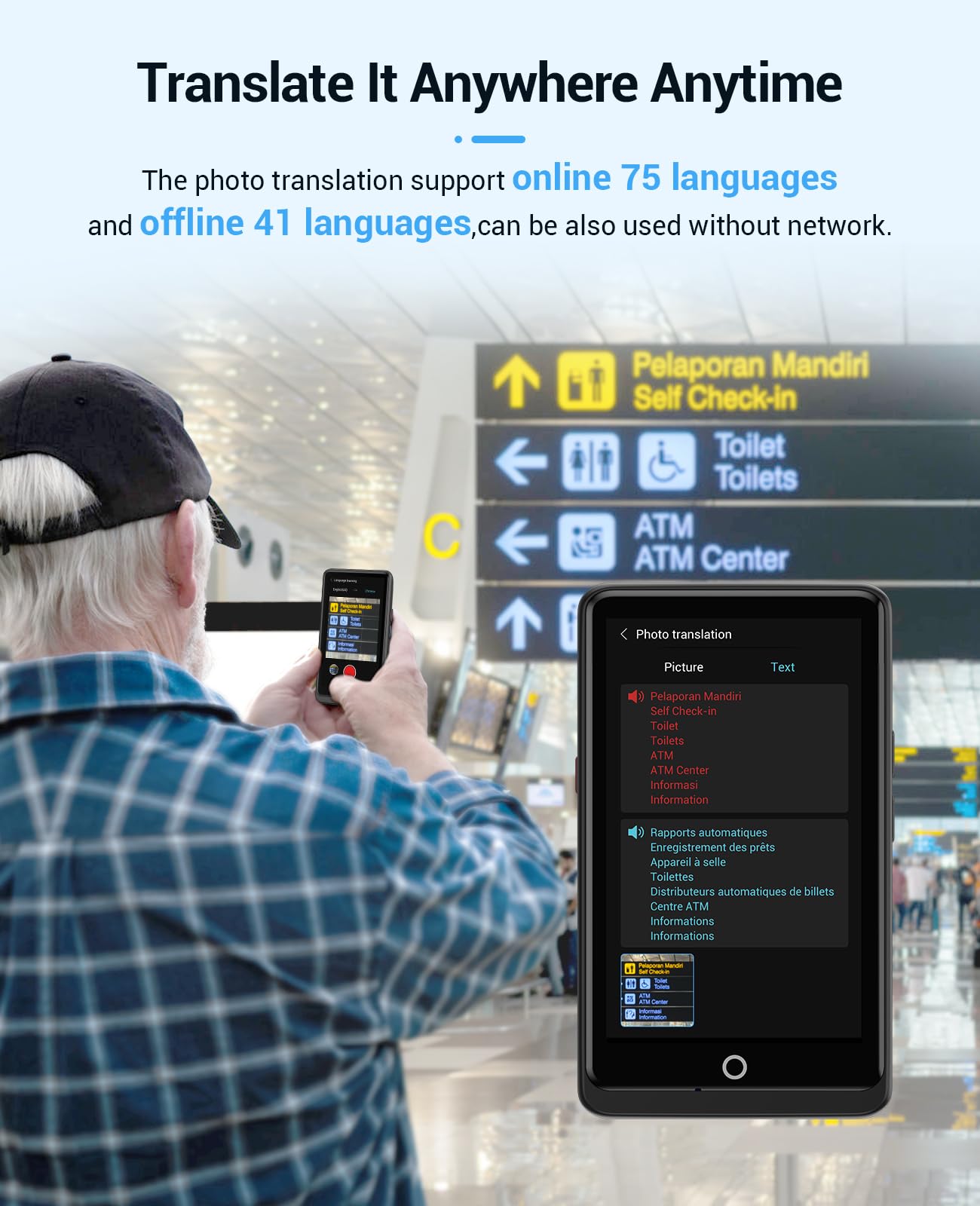 Language Translator Device,AI Inteligente Translator 2025,Support 139 Languages and Accents Portable Instant Translation with 4.1”Screen,Upgraded Chip,16GB Storage Space for Travel Business Learning