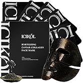 ICIKOL 24K Gold & Caviar Collagen Face Mask, 5 Pack – Luxurious Hydrating Facial Treatment, Firming Appearance – Supports a Radiant, Rejuvenated Look Overnight