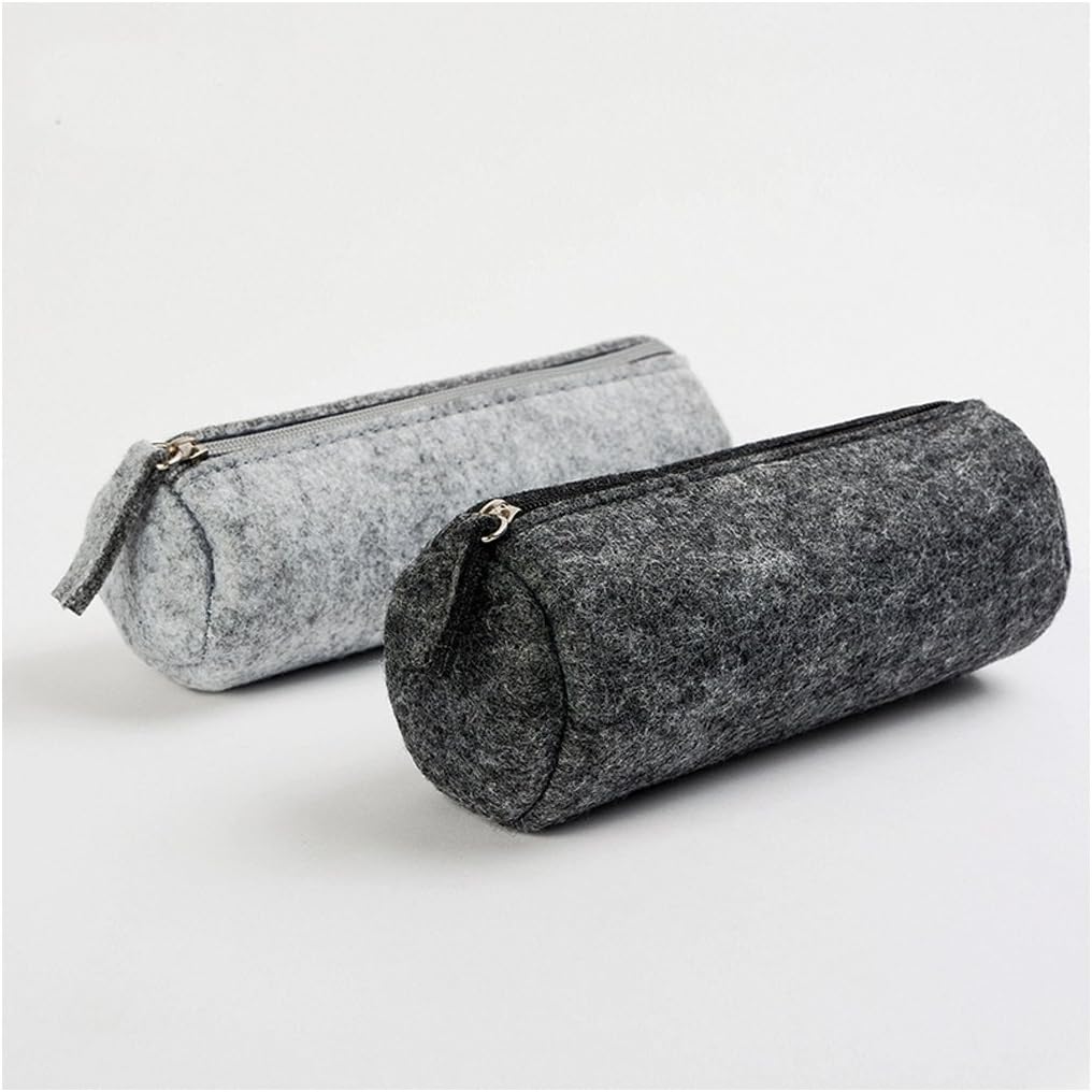 SIPLIV Classic Felt Bag Pen/Pencil/Stationery Pouch Cosmetic Case, Round Style Black and Gray, Set of 2, 2 Round
