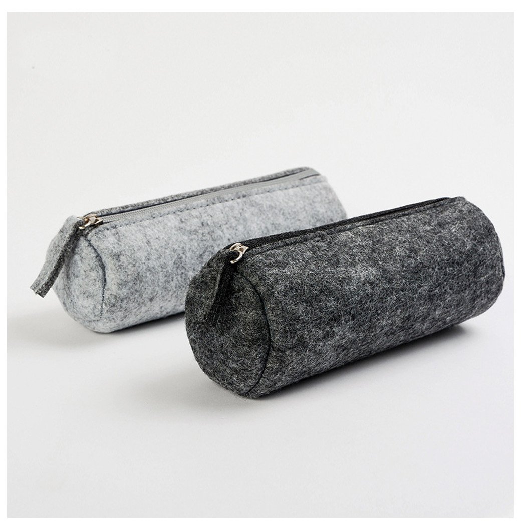 SIPLIV Classic Felt Bag Pen/Pencil/Stationery Pouch Cosmetic Case, Round Style Black and Gray, Set of 2