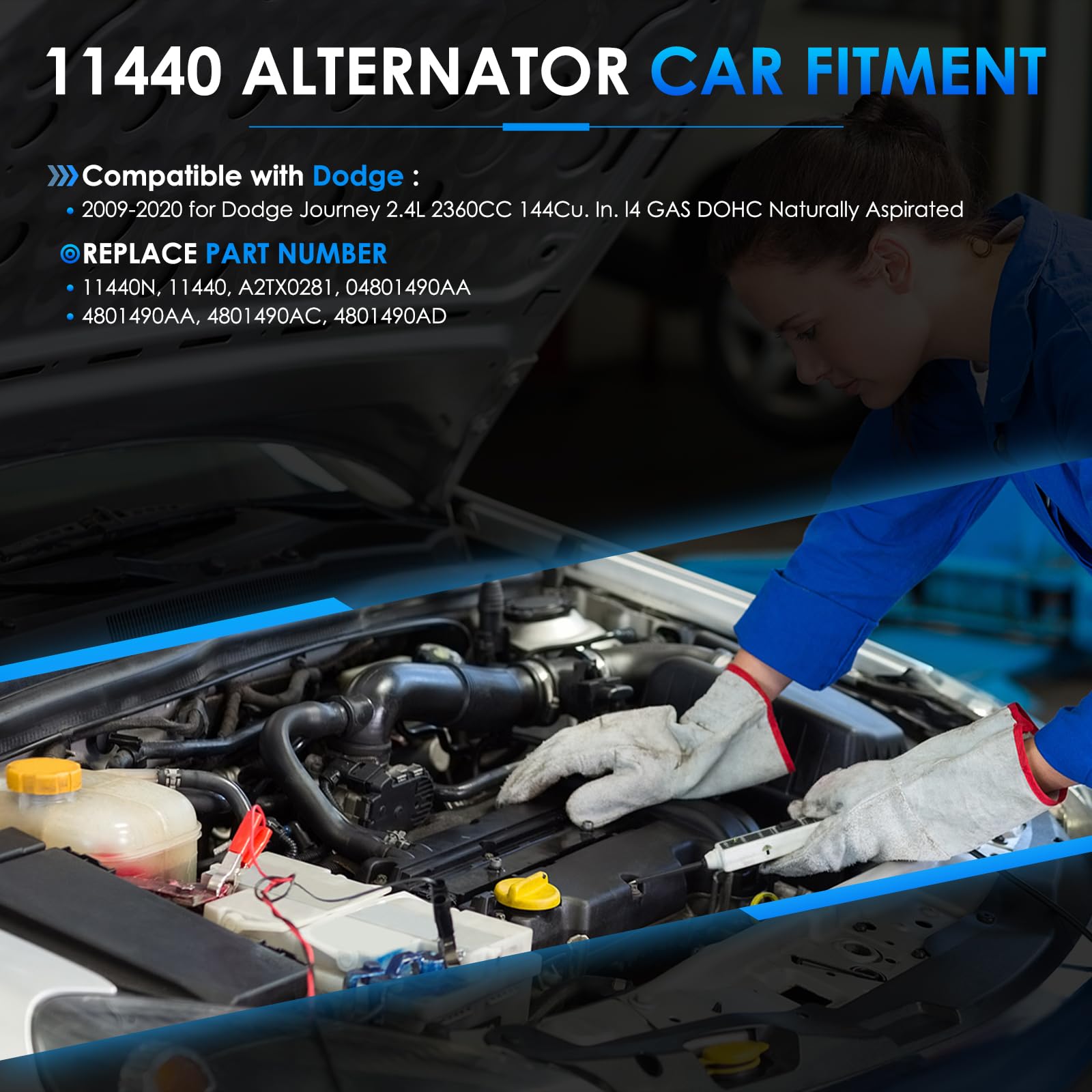 Condition photo showing New/Like New for hayiauto 11440 car alternators fit for dodge journey alternator 2009-2020 l4 2.4l automotive replace