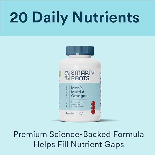 SMARTYPANTS MULTIVITAMIN FOR MEN, GUMMIES: OMEGA 3 FISH OIL (EPA/DHA), METHYLFOLATE, COQ10, VITAMIN D3, C, VITAMIN B12, B6, A, K & ZINC FOR IMMUNE SUPPORT, BIOTIN, 180 GUMMIES (30 DAY SUPPLY)