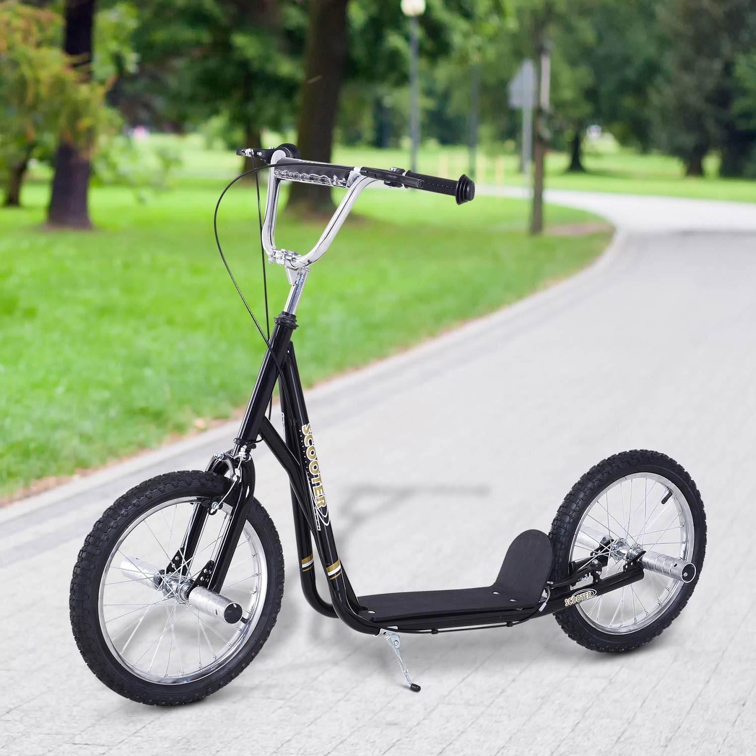 HOMCOM Stunt Scooter, Kids Scooter with 16" Big Wheels, Adjustable Height, Dual Brakes, for Ages 5+ Years, Black - Image 4
