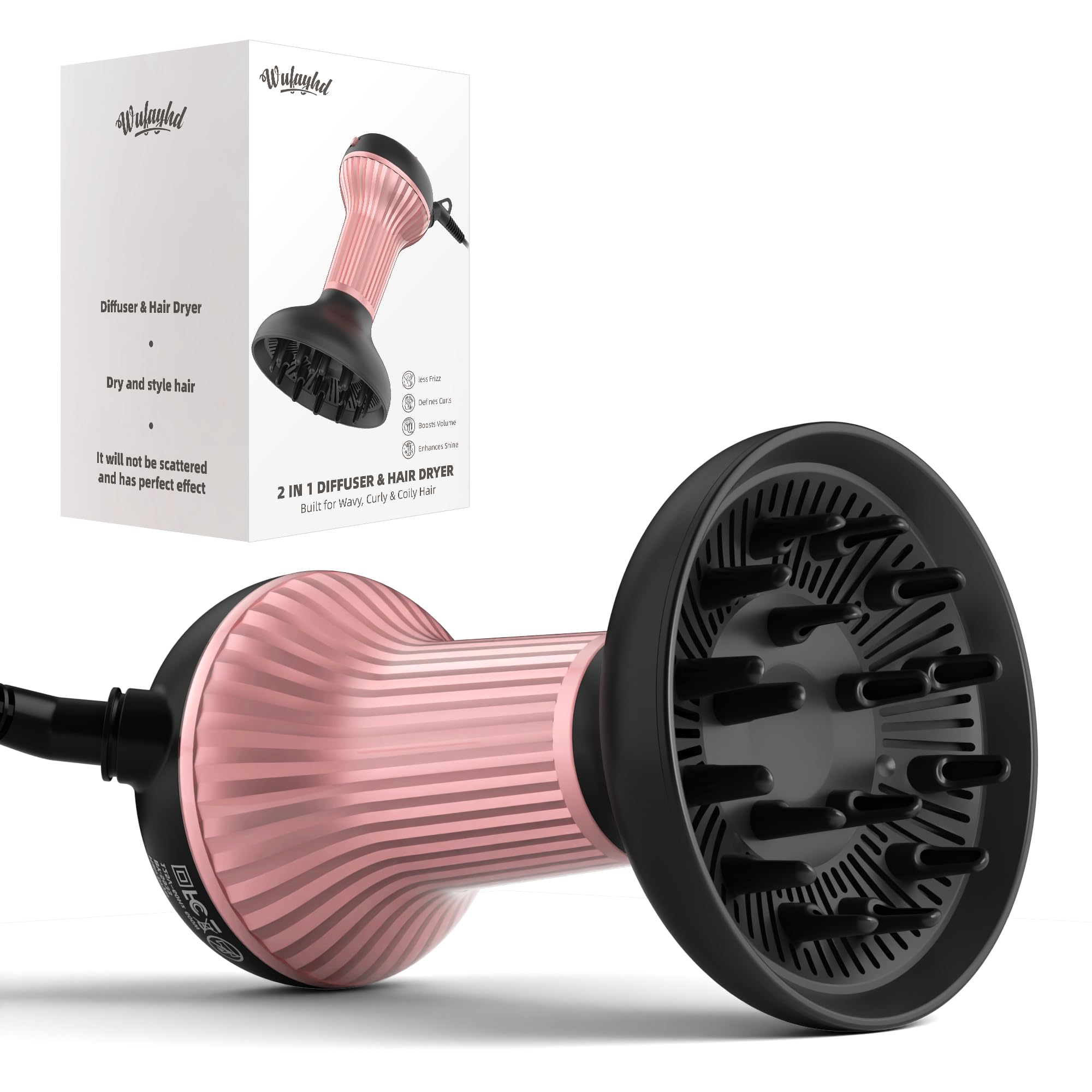 Photo 1 of WUFAYHD Diffuser Hair Dryer for Curly Hair: Professional 2 in 1 Diffuser & Hair Dryers with Ionic & Ceramic Technology for Wavy Hair Enhances Curls and Waves While Reducing Frizz, Gifts for Women