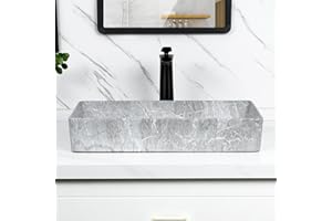 Tysun Vessel Sink Rectangular - 24'' x 14'' Modern Bathroom Rectangle Above Counter Gray Porcelain Ceramic Vessel Vanity Sink Art Basin with Pop-Up Drain
