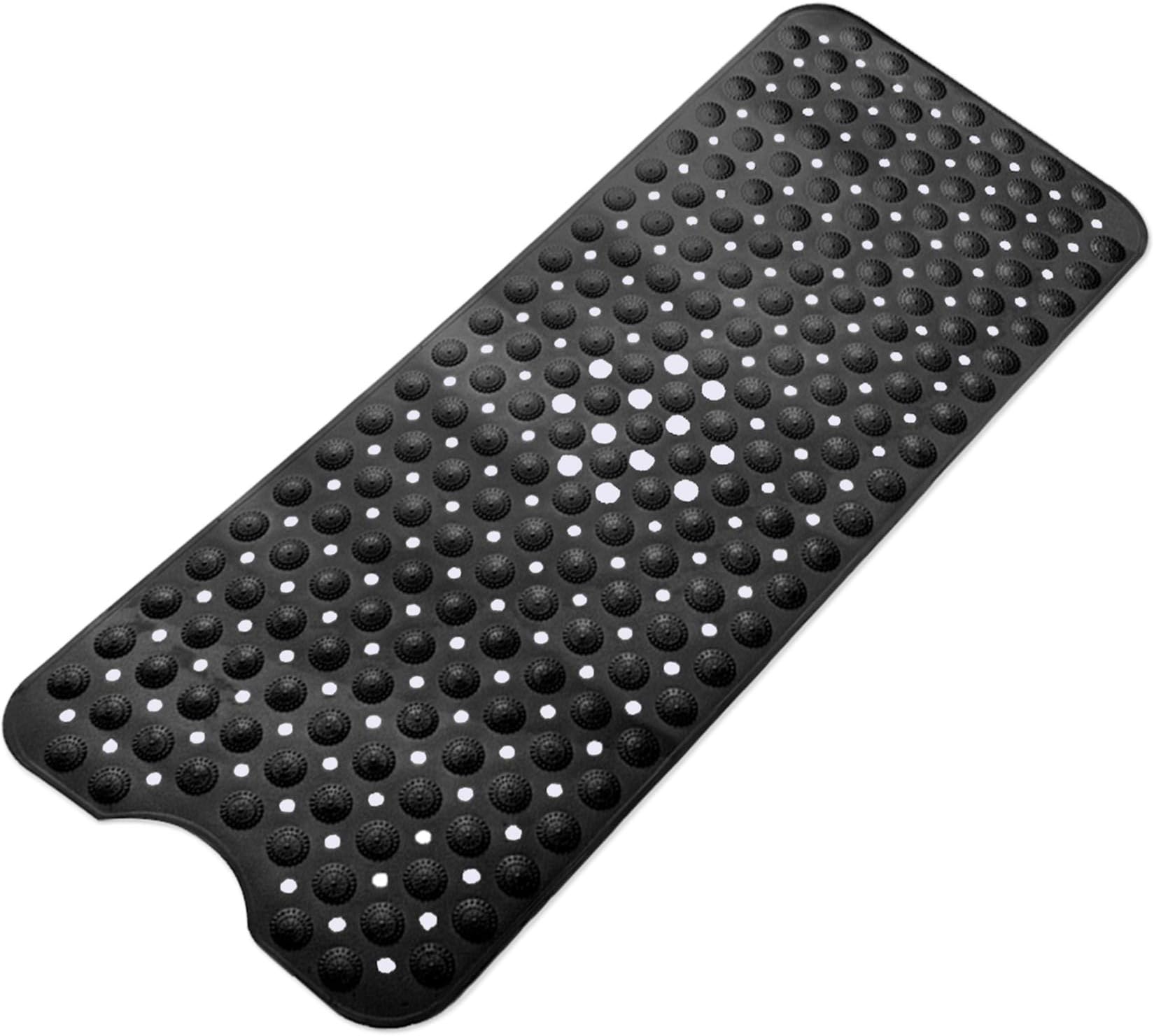 SONGZIMING Extra Long Bathtub Mat Non Slip Shower Bath Mat Soft with Drain Holes, Round Massage Point, Suction Cups for Bathroom and Floor(XL 40 x 16 Inch, Black)
