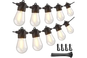 XMCOSY+ Outdoor String Lights 48Ft, Waterproof LED Outdoor Lights for Patio, Outside, Porch, Yard, House, with 16 Edison Shatterproof Dimmable Bulbs