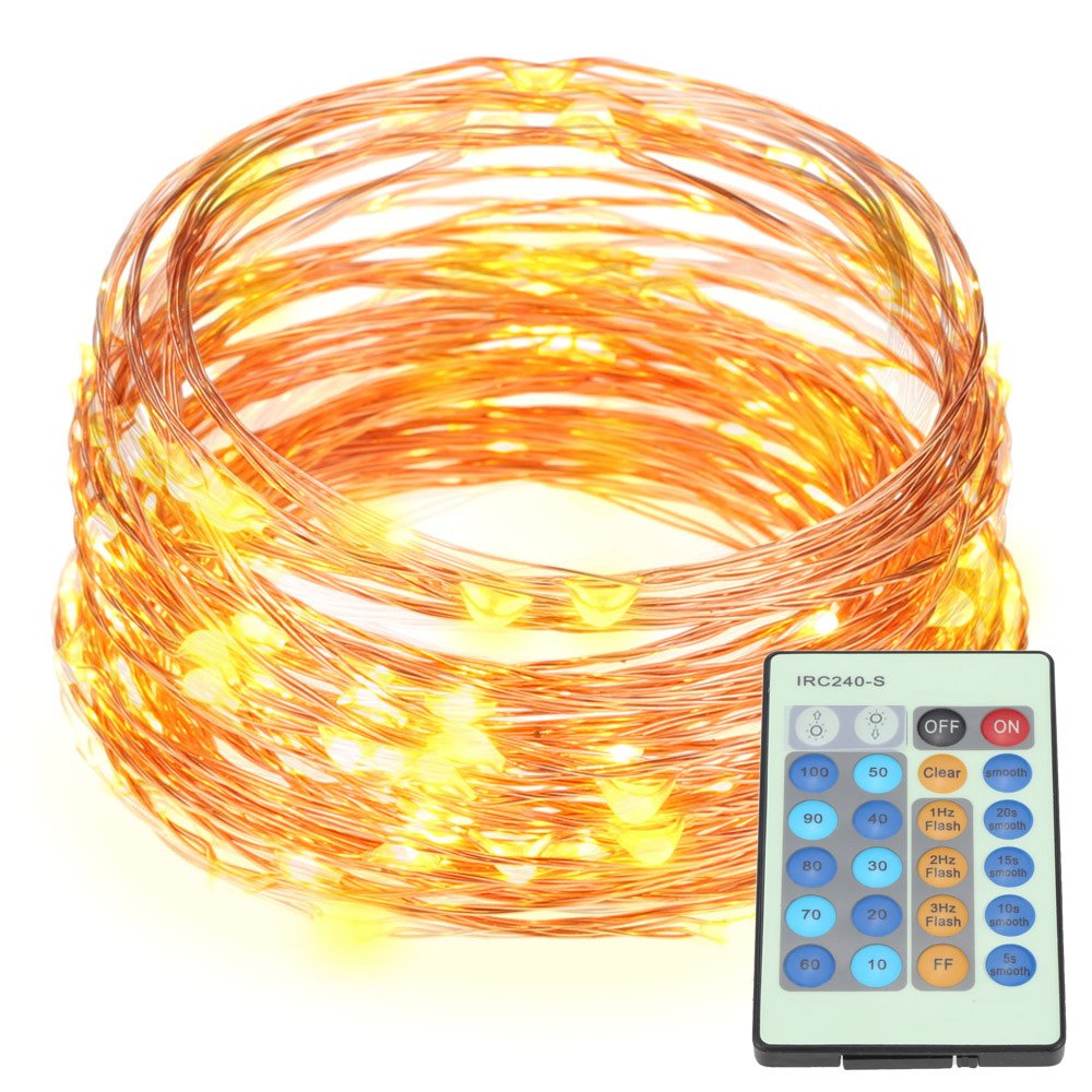 32.8ft Copper Wire LED Starry Lights 100LED String Lights with Power Adapter & Remote Controller