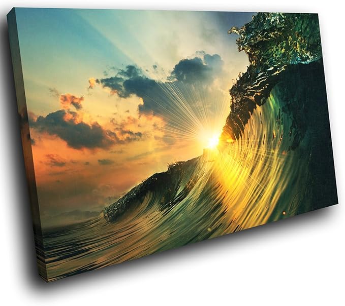 SC369GSB gerahmte Bunte Leinwanddruck Wand-Kunst - Grün-Gelb-Wellen