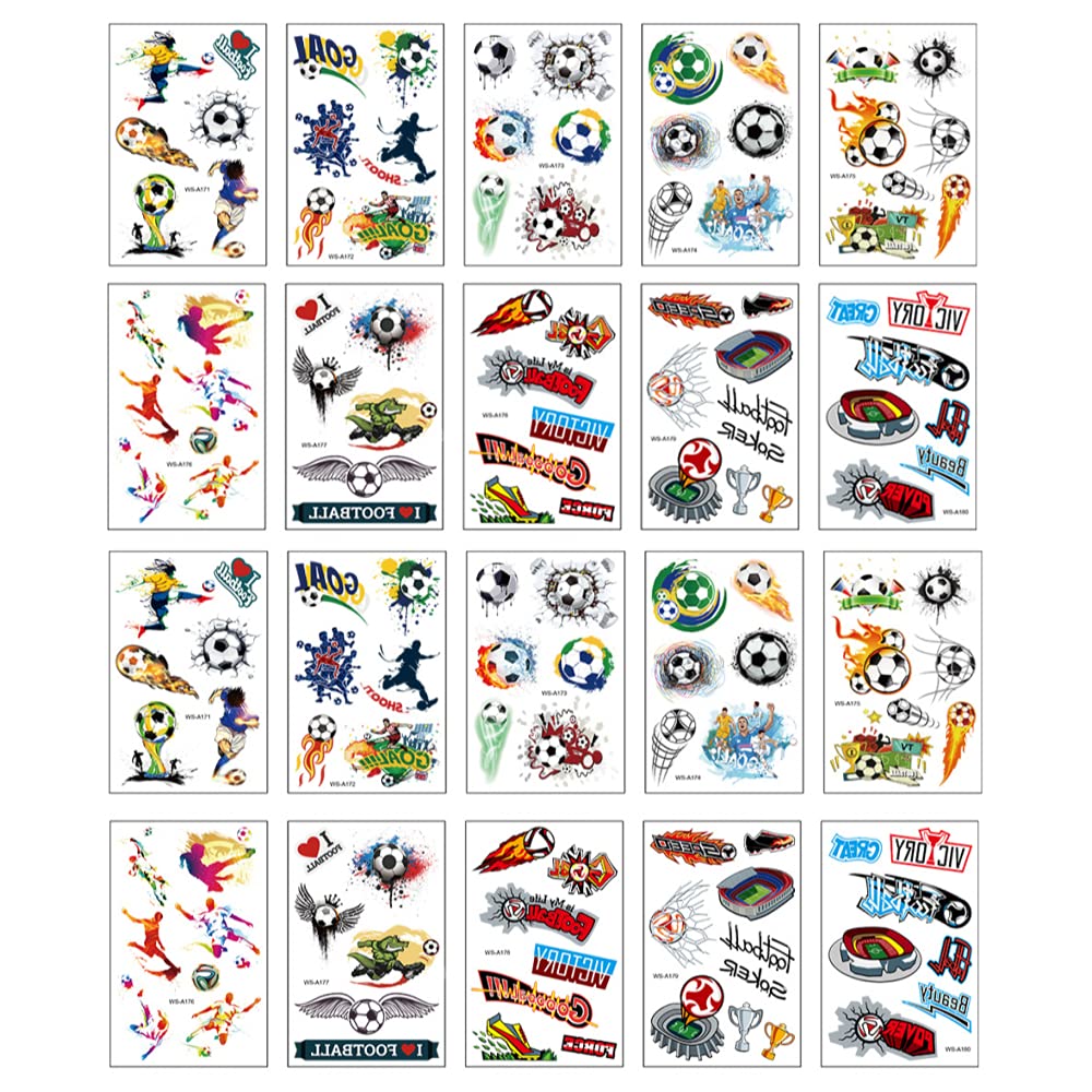 SuKeYuan 20 Pcs Football Temporary Tattoos Soccer Ball Tattoos Temporary Tattoo for Kids Boys World Cup Soccer Fake Tattoos