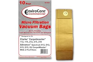 EnviroCare Replacement Vacuum Bags for Advance Spectrum, Clarke CarpetMaster, Nilfisk Uprights 10 Pack with 2 Filters