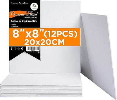 Conda Canvas Board 8x8 Inch Pack of 12 4 mm 100% Cotton Primed White
