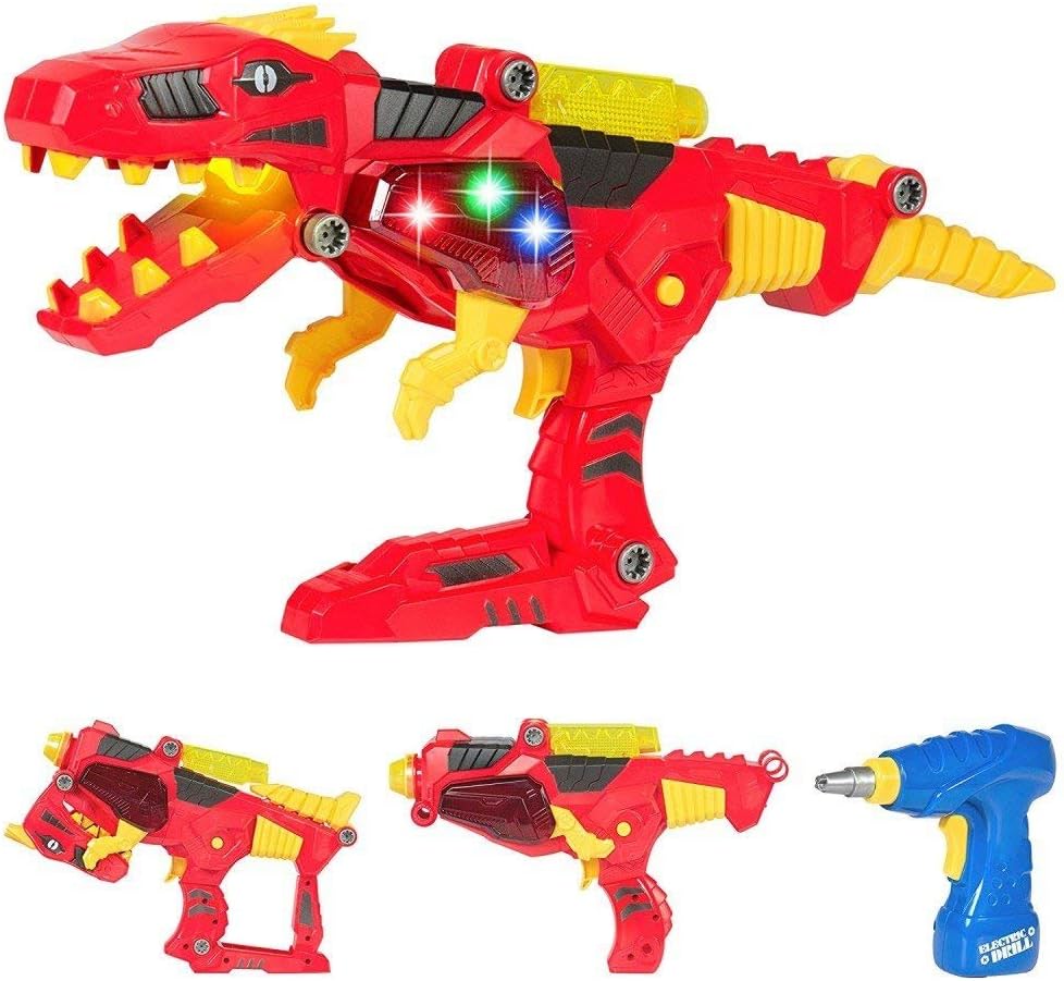 Dinosaur Toy Blaster, 2 in 1 Transformers Toys For Kids – Build & Take Apart Cool Tyrannosaurus Rex Dinosaur Toy for Boys & Girls Aged 3+, Best Gift Kits with Light & Sound