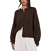 Tomosc Cable Knit Cardigan for Women Open Front Sweater Casual Loose Long Sleeve Button Outerwear Coats