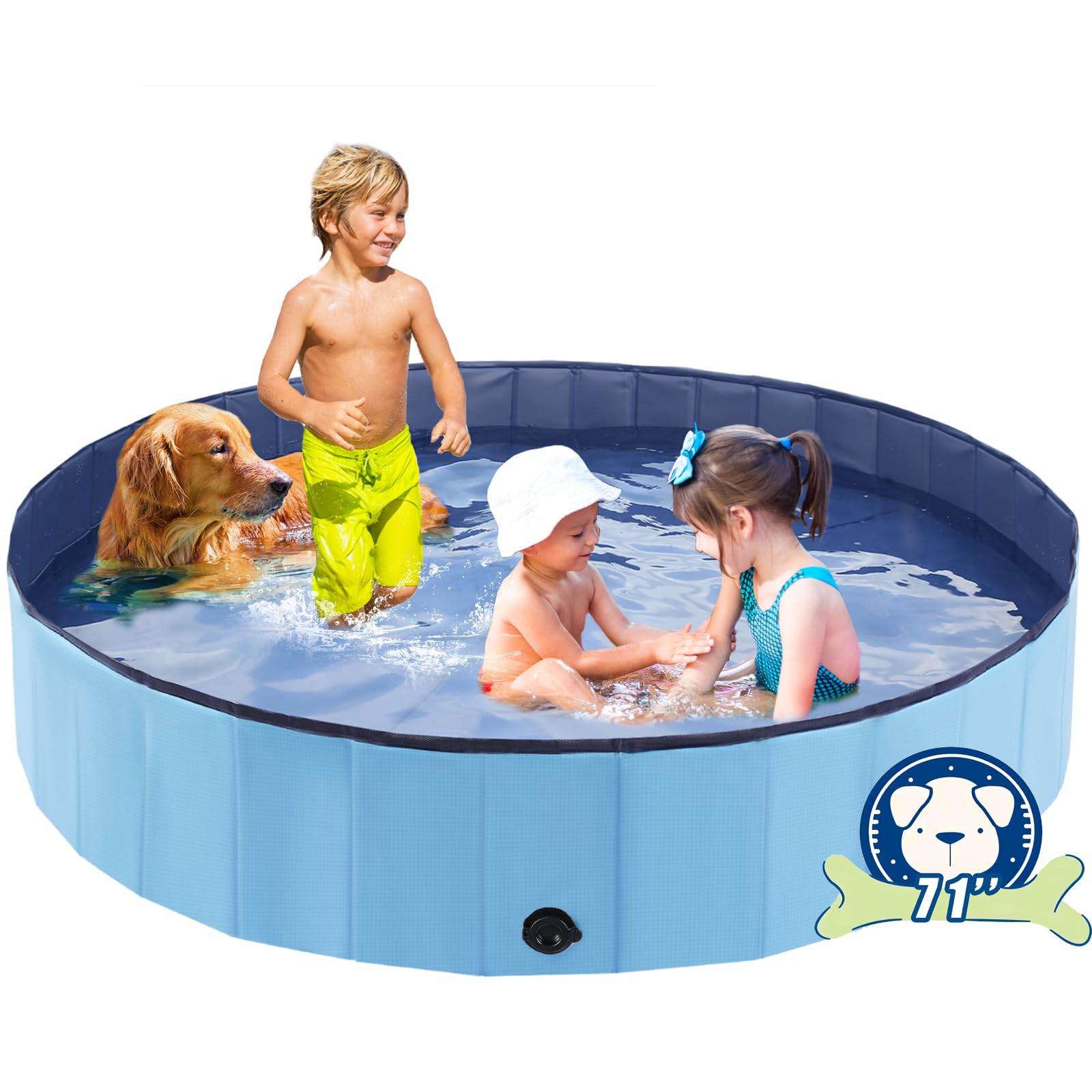 Photo 1 of Eooqi Foldable Dog Pool, Portable Pet Bath Tub and Kiddie Swimming Pool, Collapsible Bathtub for Puppies, Small, Medium and Large Dogs, Cats and Kids, 71 x 12 in, Blue