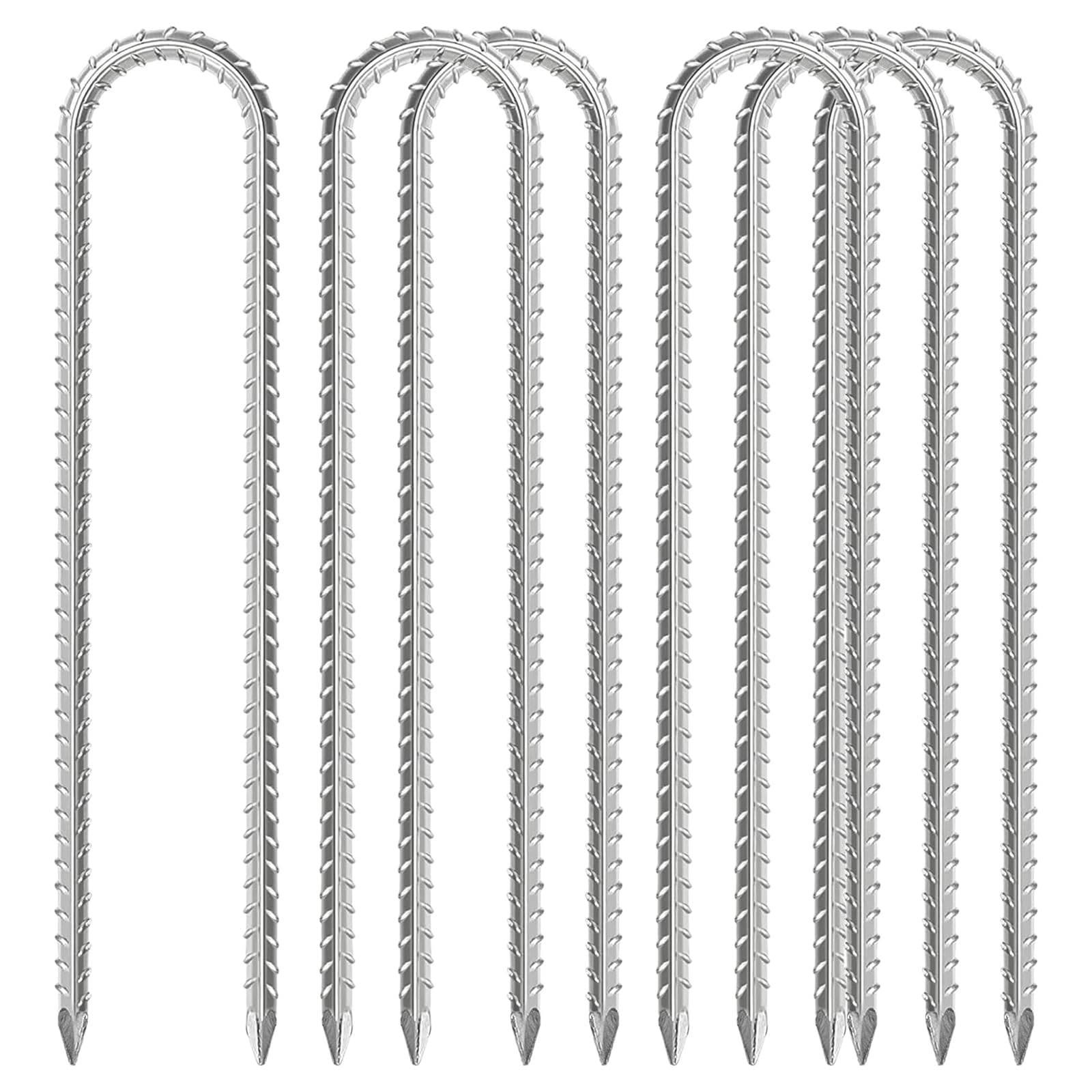 Tent Pegs,Galvanized Rebar Stakes, 12 inch U Ground Anchors Stakes,Heavy Duty Fence Swing trampoline anchors tent pegs,Curved stainless steel Garden Stake with Chisel Point end. (6)