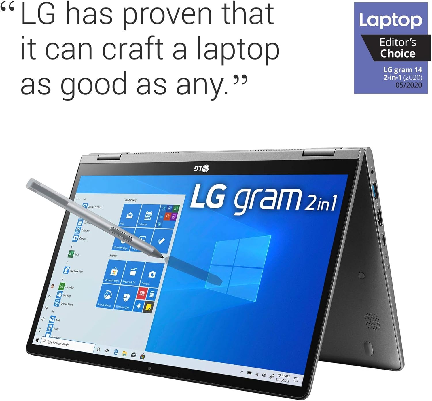 LG Gram 2-in-1 Convertible Laptop: 14" Full HD IPS Touchscreen Display, Intel 10th Gen Core i7-10510U CPU, 16GB RAM, 1TB (512GB x 2) M.2 MVMe SSD, Thunderbolt 3, 20.5 Hour Battery 14T90N (2020): Computers & Accessories