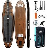 BM Paddle Board Inflatable Stand Up Paddle Board, SUP Paddleboard for Adult, Premium Accessories | Non-Slip EVA Deck &amp; Foam Handles, Camera Mount, Double Action Pump, 85L Travel Backpack