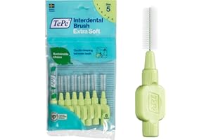 TePe Interdental Brush Extra Soft, Supersoft Dental Brush for Teeth Cleaning, Pack of 8, 0.8 mm, Large Gaps, Green, Size 5