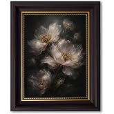 HELTYHB HELYHB Dark Peony Wall Art Moody Floral Wall Decor 9x11 In | Dark Brown Framed Wall Art, Peony Picture Dark Botanical Wall Art Peony Canvas Print Artwork for Greenhouse Bedroom