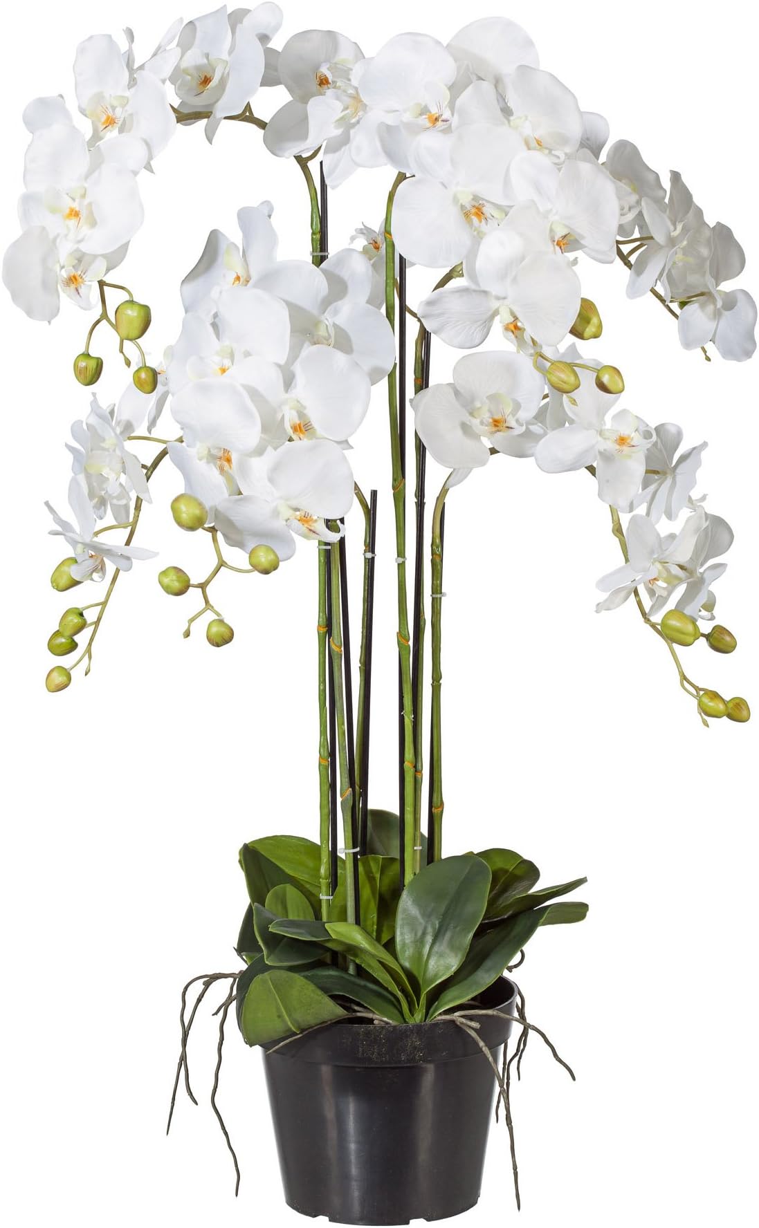 Creativ green Large Artificial Potted Orchid Phalaenopsis Arrangement, White Including Black Nursery Pot, 35 in