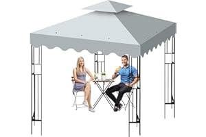 QDRECLOD 10'X10' Gazebo Canopy Top Replacement, Double Tier Gazebo Canopy Replacement Top Cover with Air Vent, Grill Gazebo Top Roof for Shop Garden Patio Yard Outdoor, Pavilion Cover Sunshade (Gray)
