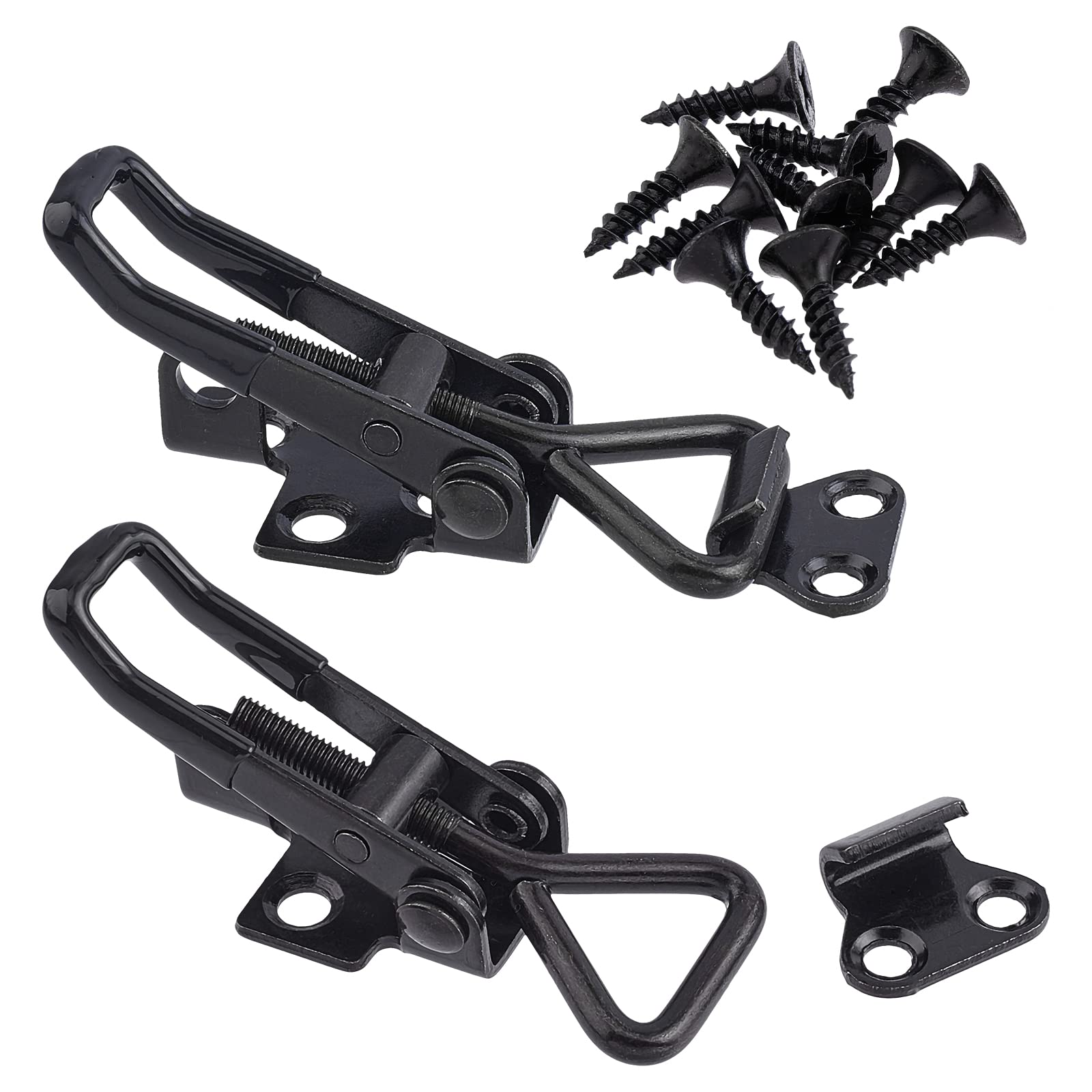 GORGECRAFT 2 Sets Toggle Latch Clamps Adjustable Quick Release Pull Hasp Latch Black Heavy Duty Smoker Sturdy Metal Draw Lid Jig Screws for Door Box Case Trunk Automobiles Luggage Cabinet