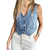 Imily Bela Womens Denim Vest Sleeveless V Neck Button Down Jean Waistcoat Jacket Y2K Summer Crop Tops