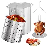 Bonnlo 30QT Aluminum Stock Pot for Boiling Seafood, Crawfish &amp; Crab, Frying Turkey &amp; Steaming Tamales, Large Boil Pot with Strainer Basket, Lid, Lifting Hook &amp; Steamer Rack for Outdoor Cooking